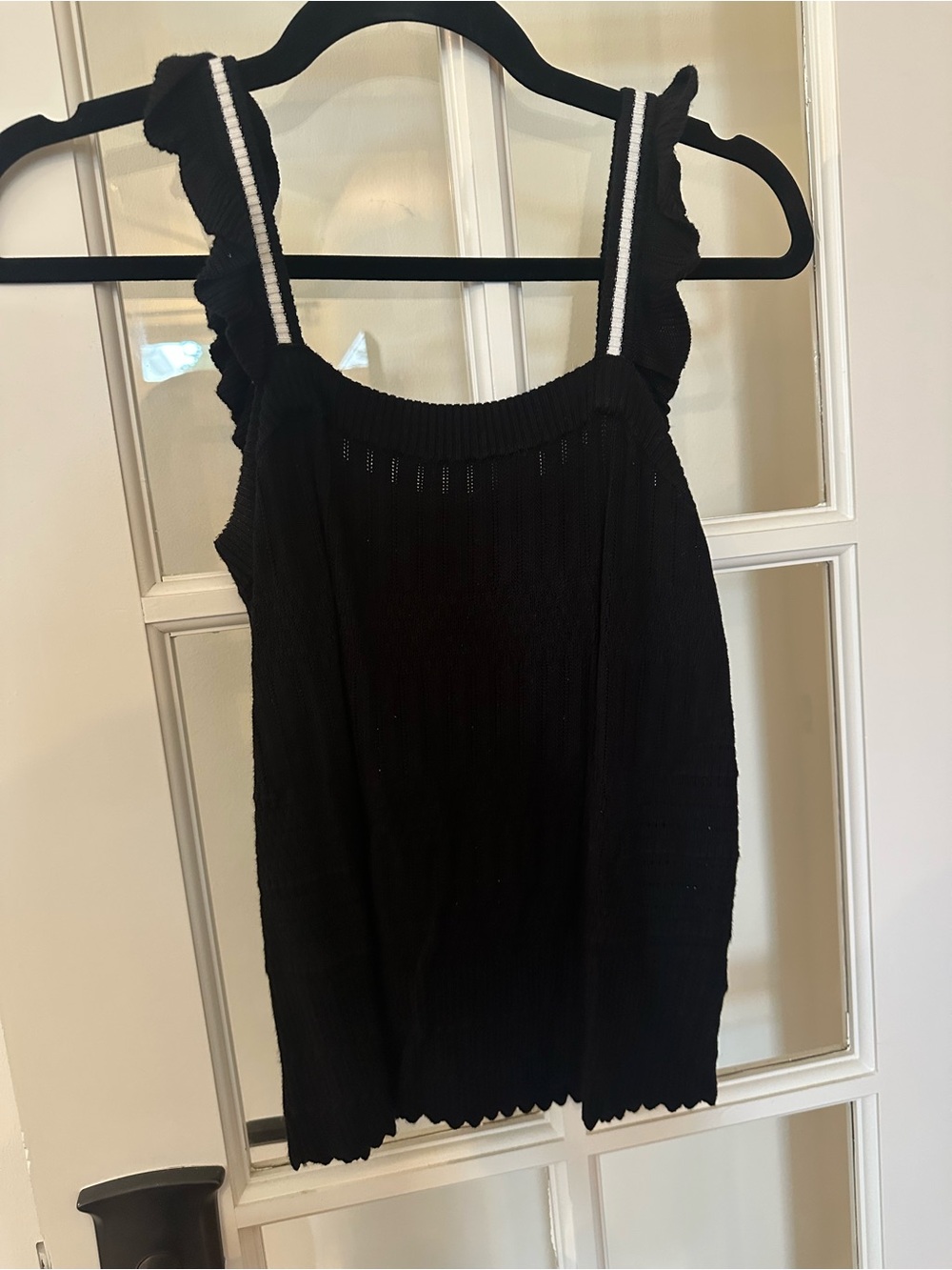Anthropologie Black Knit Ruffle-Strap Tank Top